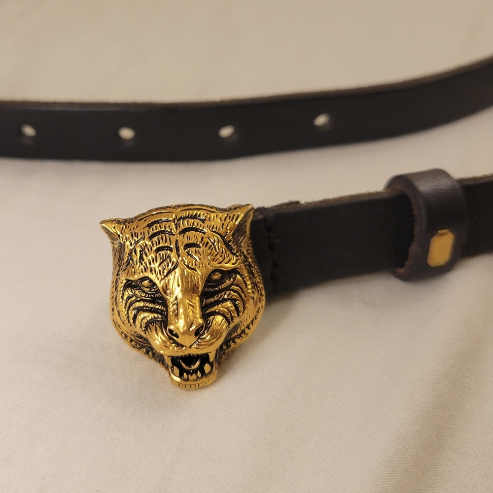Gucci tiger belt black and gold